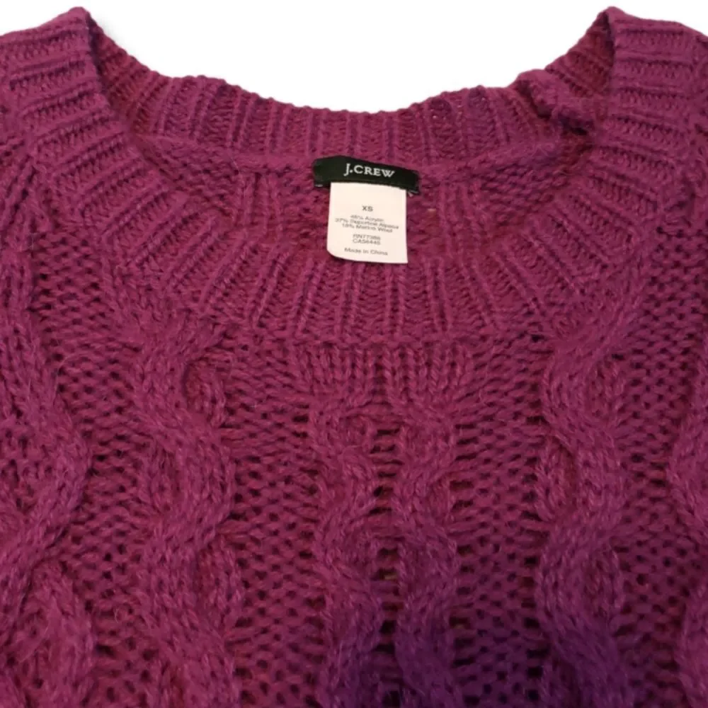 J. Crew Sweater Size XS Cable Knit Sweater Purple Long Sleeve Open Knit Sweater